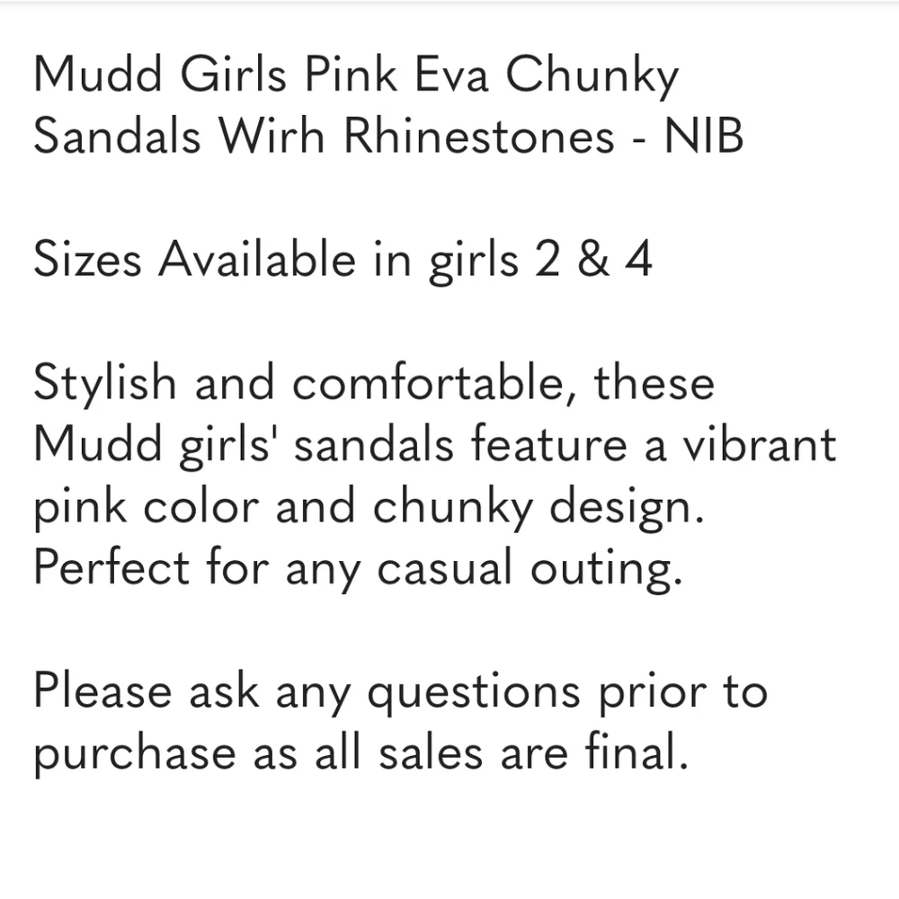 Mudd Girls Pink Eva Chunky Sandals Wirh Rhinestones - NIB